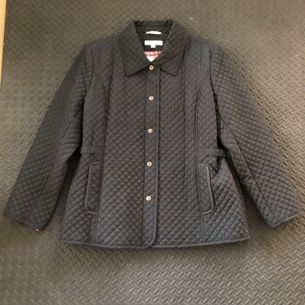 BLACK LARRY LEVINE QUILTED POLYESTER JACKET COAT WITH PLAID POLYESTER LINING 2X